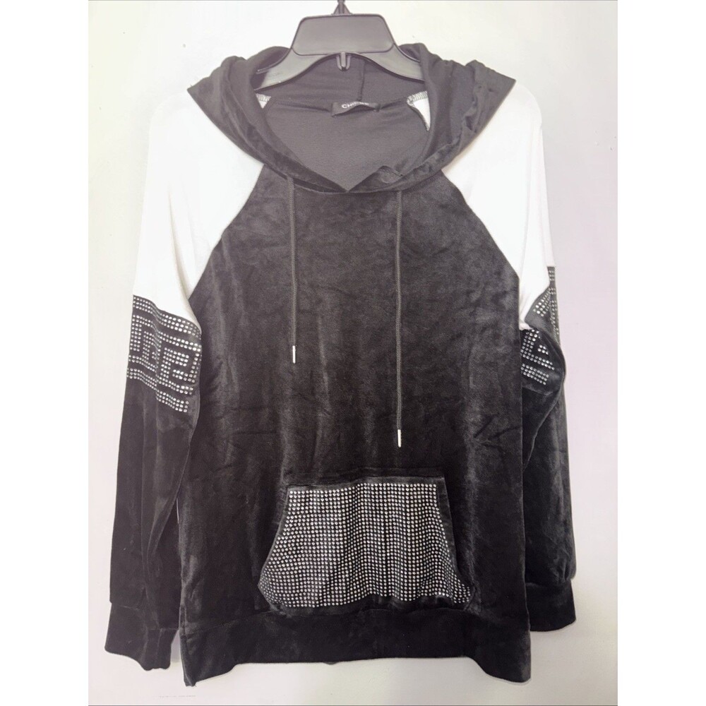 ChicMe Velour hoodie with rhinestones-embellished on the sleeves and pocket LG